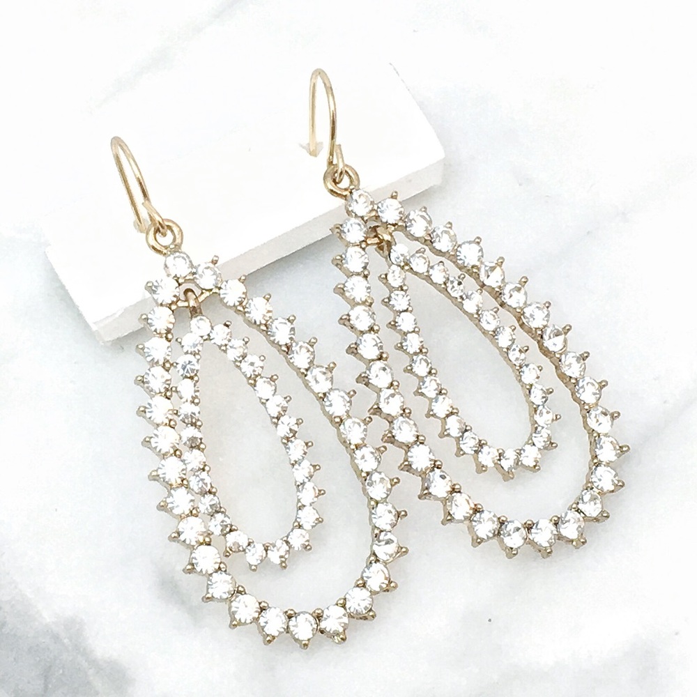 Double Drop Rhinestone Earrings - Picture 2 of 4